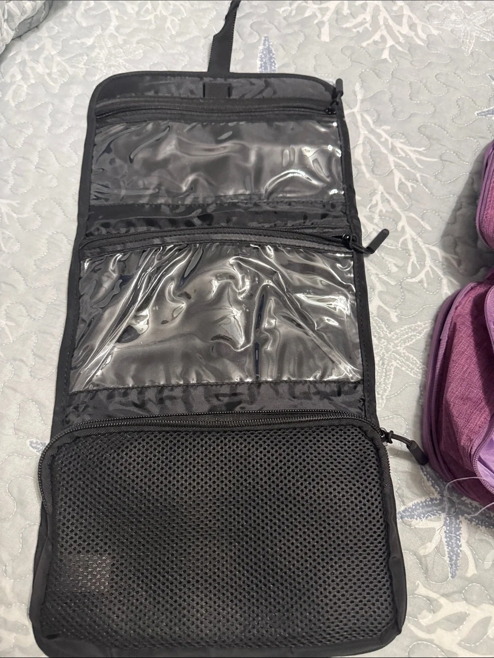 Hanging Black Travel and Toiletry Bag Organizer - Purple